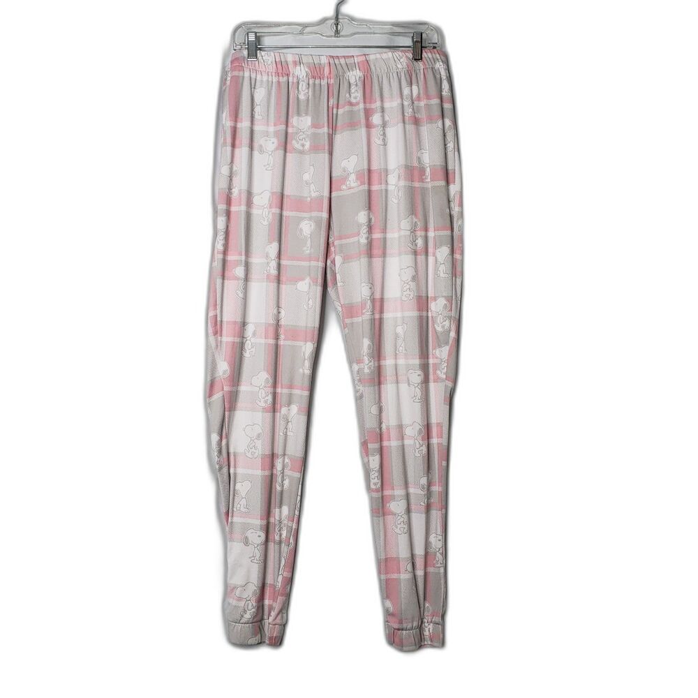 Munki Munki Peanuts Snoopy Pink Grey Plaid Pajama Pants PJ Womens Size XL